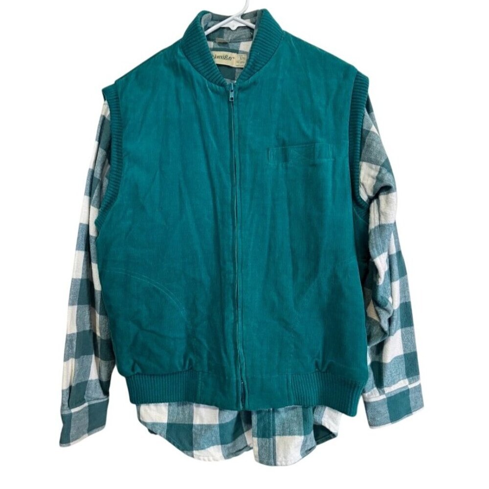 Vintage St. John's Bay Plaid Flannel Shirt & Corduroy Vest Set Women's Large L
